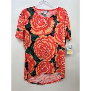 Lularoe Irma Tunic Orange Floral Short‎ Sleeve T-Shirt NWT Women's Size XXS